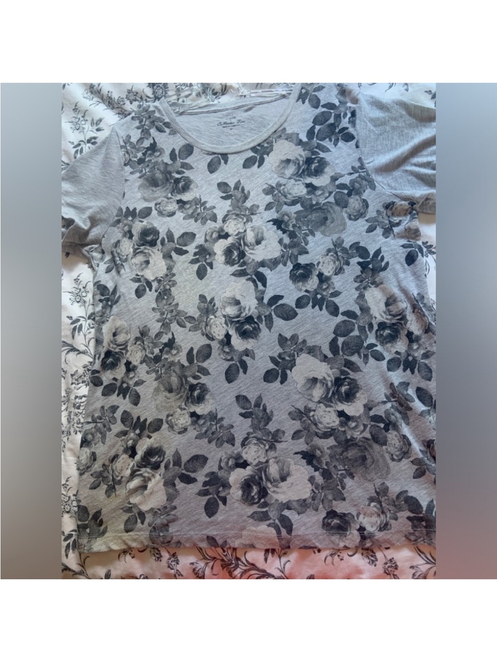 J. Crew Collectors Tee Gray and Black Floral Front
